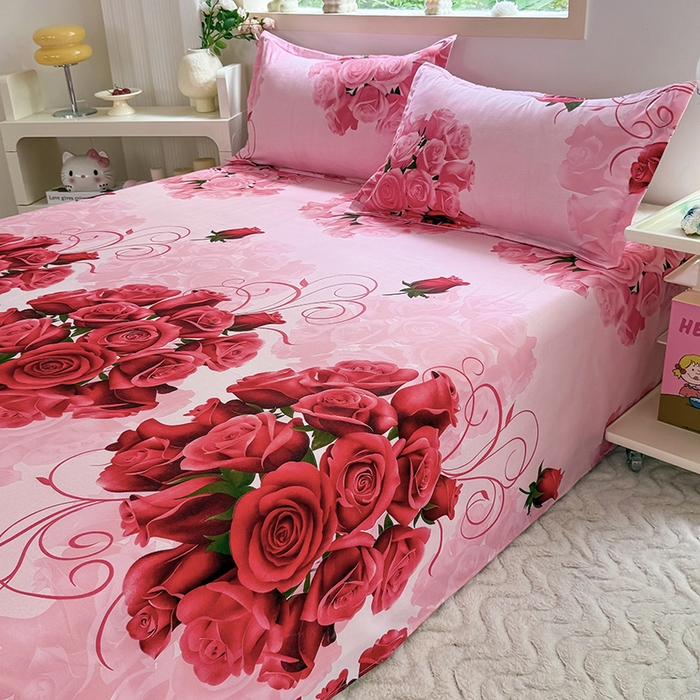 91家纺网 家纺一手货源 找家纺 梵巢家纺 2025新款加厚芦荟棉床单磨毛化纤床单 玫瑰之约