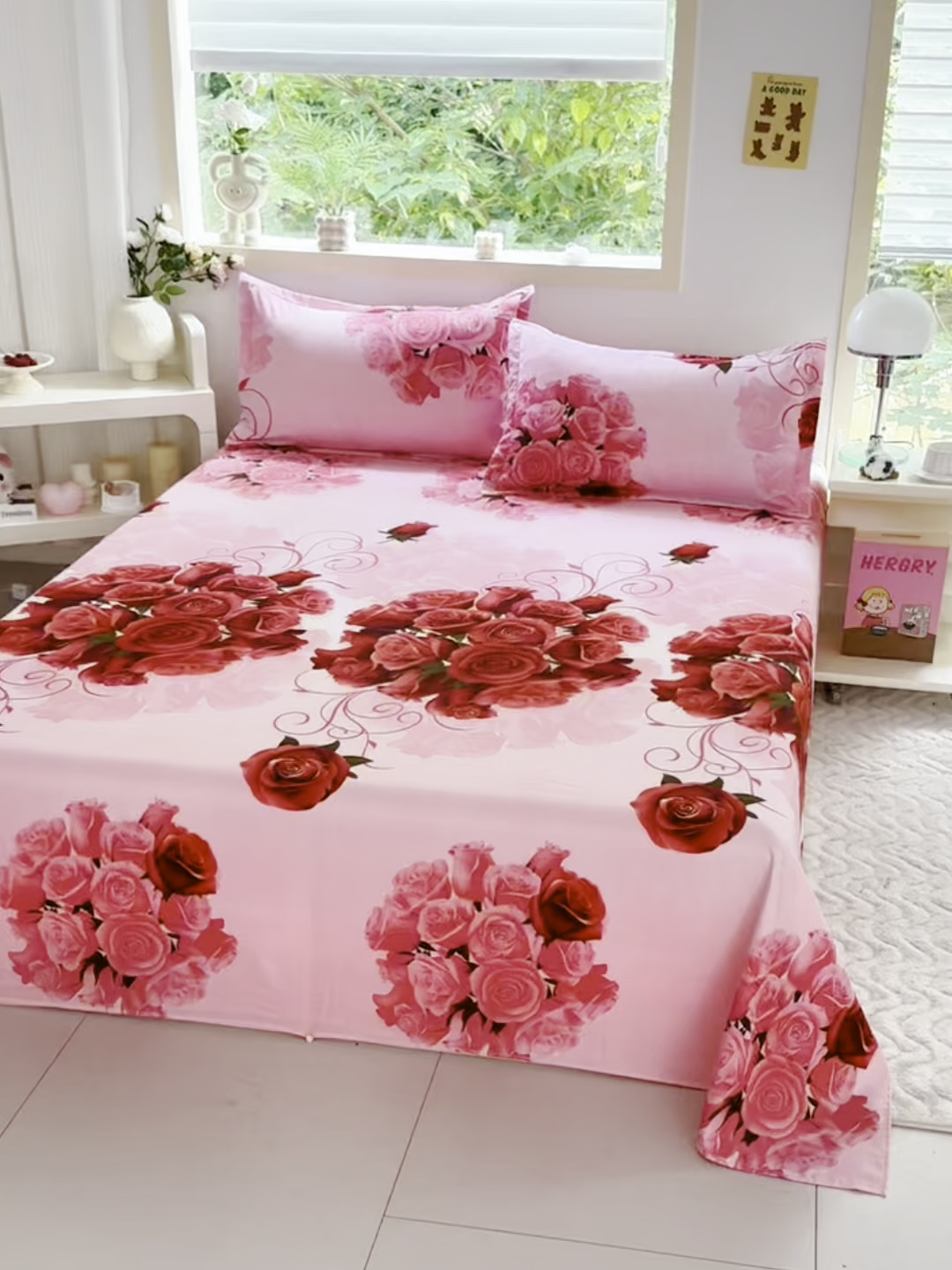 91家纺网 家纺一手货源 找家纺 梵巢家纺 2025新款加厚芦荟棉床单磨毛化纤床单 玫瑰之约