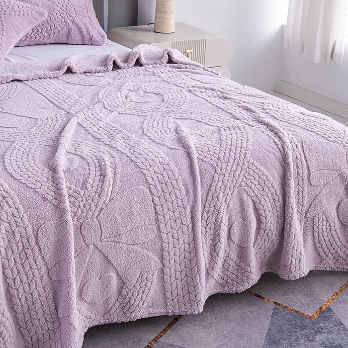 91家纺网 家纺一手货源 找家纺 楼兰公主 2025春夏新款塔芙绒毛毯毯子多功能盖毯 塔芙绒蝴蝶结-紫色