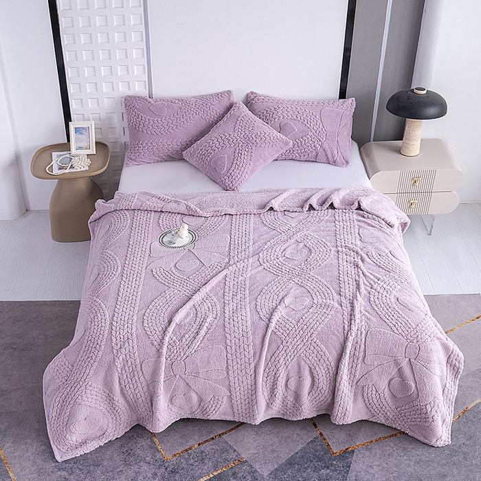 91家纺网 家纺一手货源 找家纺 楼兰公主 2025春夏新款塔芙绒毛毯毯子多功能盖毯 塔芙绒蝴蝶结-紫色