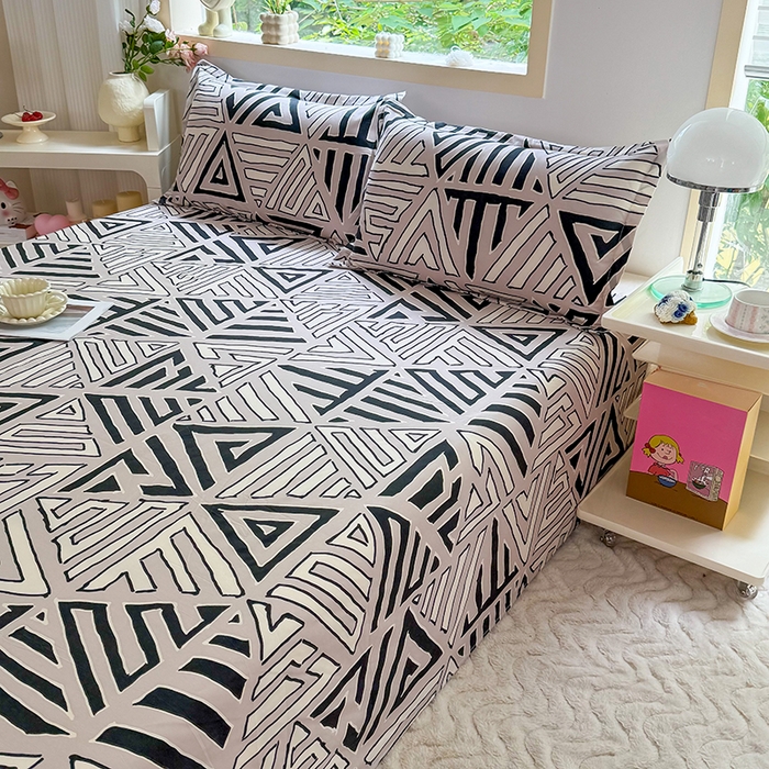 91家纺网 家纺一手货源 找家纺 梵巢家纺 2025新款加厚芦荟棉床单磨毛化纤床单 三角几何