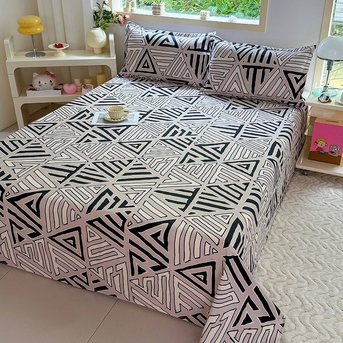 91家纺网 家纺一手货源 找家纺 梵巢家纺 2025新款加厚芦荟棉床单磨毛化纤床单 三角几何