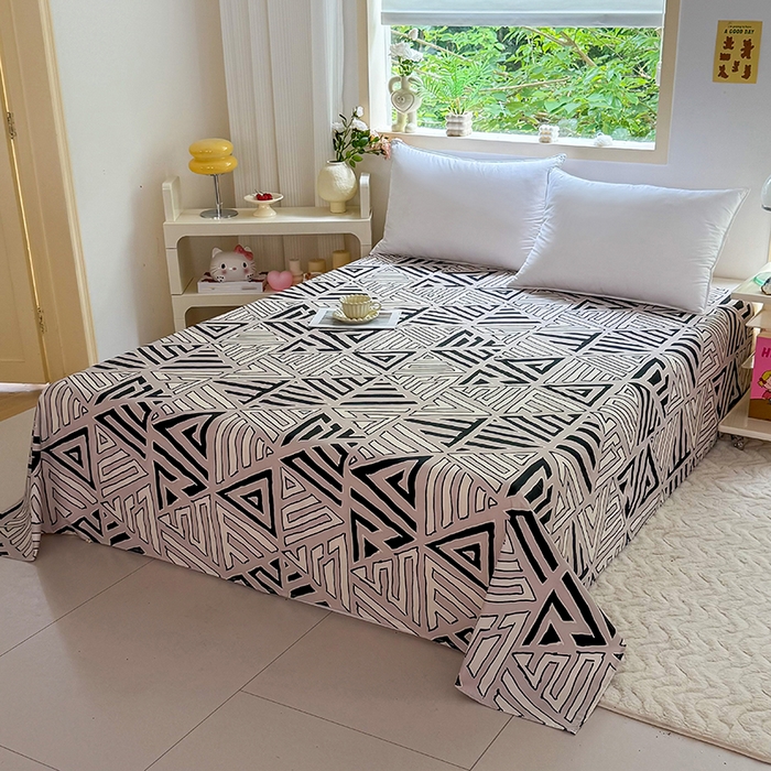 91家纺网 家纺一手货源 找家纺 梵巢家纺 2025新款加厚芦荟棉床单磨毛化纤床单 三角几何