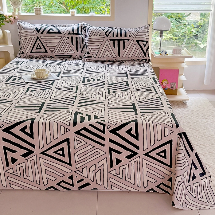 91家纺网 家纺一手货源 找家纺 梵巢家纺 2025新款加厚芦荟棉床单磨毛化纤床单 三角几何