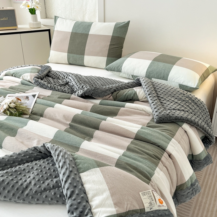 91家纺网 家纺一手货源 找家纺 鸣升家纺 2025新款全棉豆豆被被子被芯 绿大格