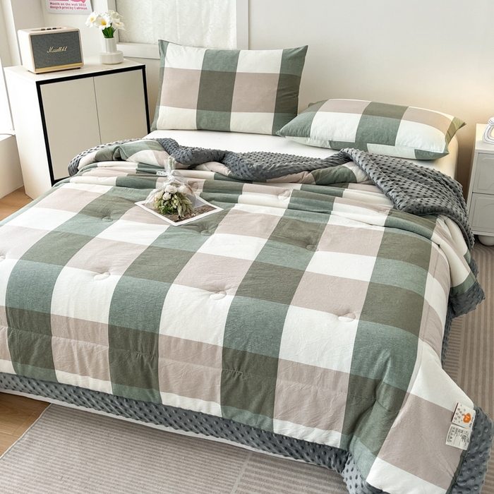 91家纺网 家纺一手货源 找家纺 鸣升家纺 2025新款全棉豆豆被被子被芯 绿大格