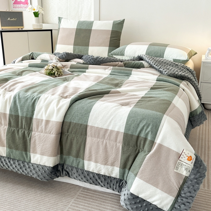 91家纺网 家纺一手货源 找家纺 鸣升家纺 2025新款全棉豆豆被被子被芯 绿大格