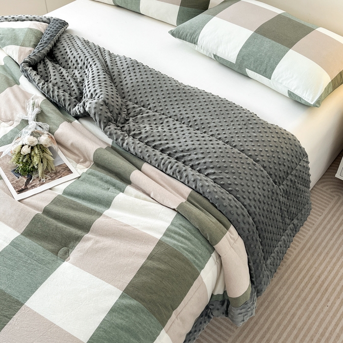 91家纺网 家纺一手货源 找家纺 鸣升家纺 2025新款全棉豆豆被被子被芯 绿大格