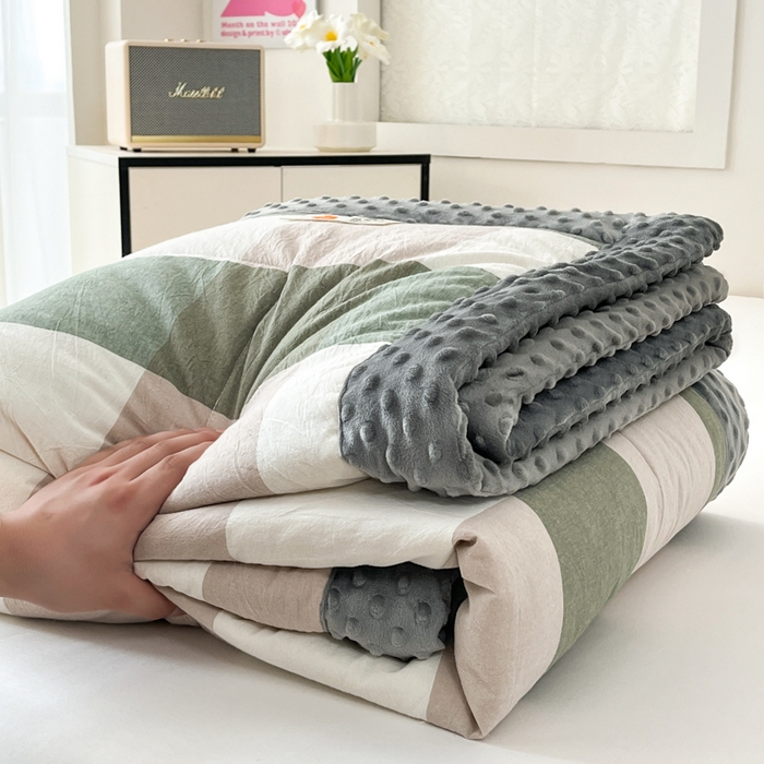 91家纺网 家纺一手货源 找家纺 鸣升家纺 2025新款全棉豆豆被被子被芯 绿大格