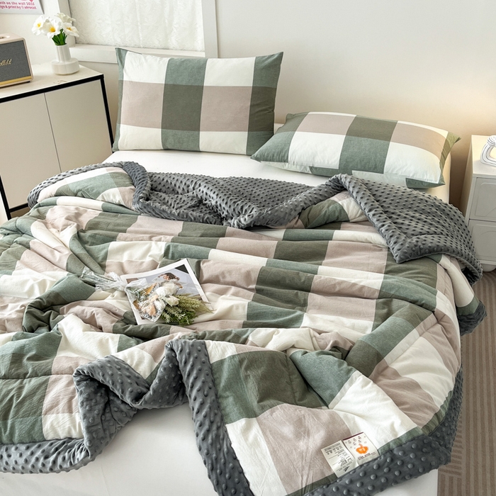 91家纺网 家纺一手货源 找家纺 鸣升家纺 2025新款全棉豆豆被被子被芯 绿大格