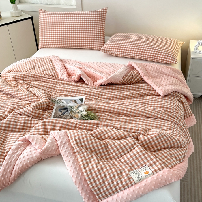 91家纺网 家纺一手货源 找家纺 鸣升家纺 2025新款全棉豆豆被被子被芯 粉小格