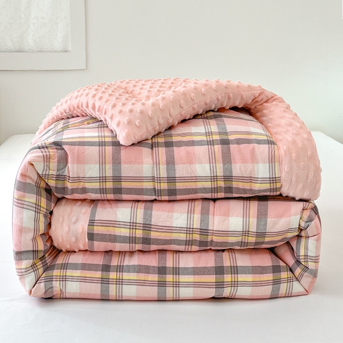 鸣升家纺 2025新款全棉豆豆被被子被芯 莫妮卡粉