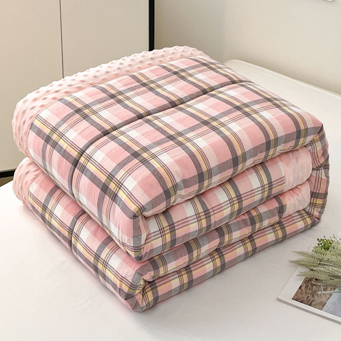 91家纺网 家纺一手货源 找家纺 鸣升家纺 2025新款全棉豆豆被被子被芯 莫妮卡粉