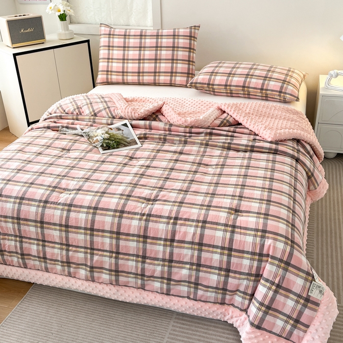 91家纺网 家纺一手货源 找家纺 鸣升家纺 2025新款全棉豆豆被被子被芯 莫妮卡粉