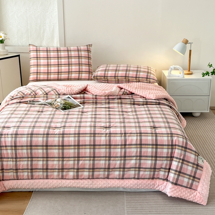 91家纺网 家纺一手货源 找家纺 鸣升家纺 2025新款全棉豆豆被被子被芯 莫妮卡粉