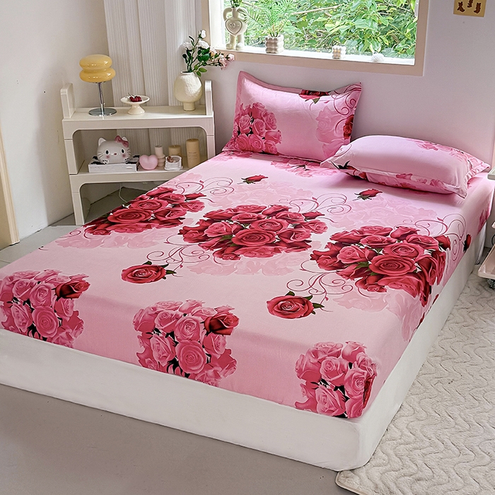 91家纺网 家纺一手货源 找家纺 梵巢家纺 2025新款芦荟棉四件套和单品印花四件套 床笠款四件套 玫瑰之约 