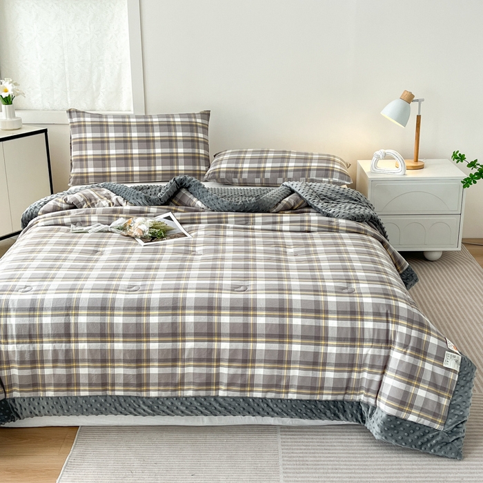 91家纺网 家纺一手货源 找家纺 鸣升家纺 2025新款全棉豆豆被被子被芯 莫妮卡灰