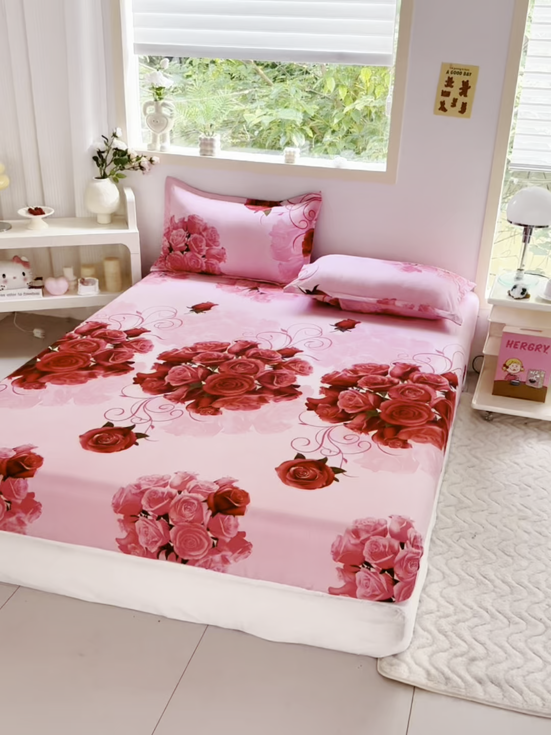 91家纺网 家纺一手货源 找家纺 梵巢家纺 2025新款芦荟棉四件套和单品印花四件套 床笠款四件套 玫瑰之约 