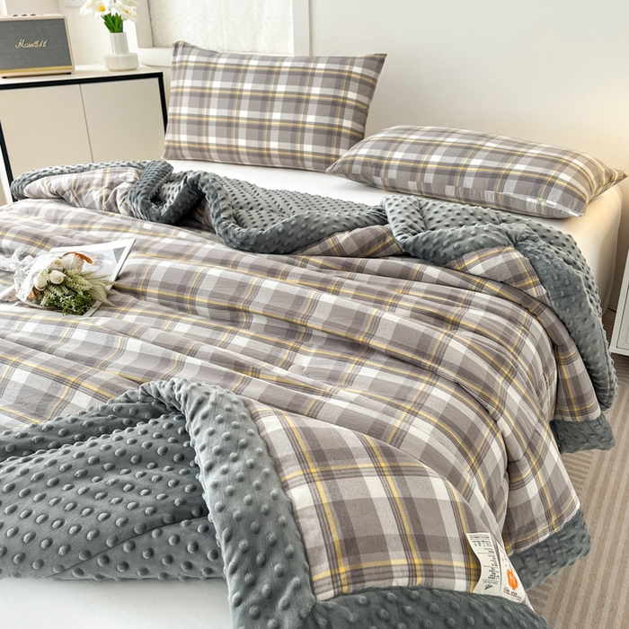 91家纺网 家纺一手货源 找家纺 鸣升家纺 2025新款全棉豆豆被被子被芯 莫妮卡灰