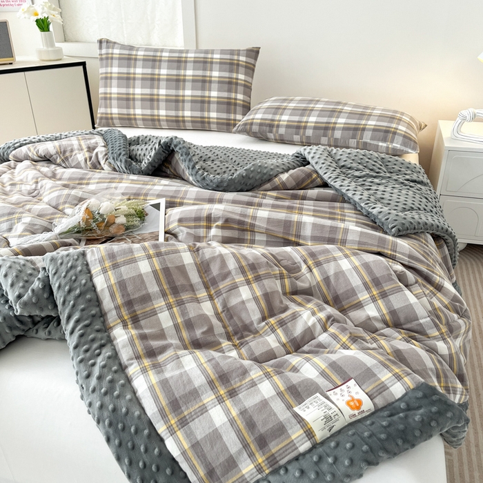 91家纺网 家纺一手货源 找家纺 鸣升家纺 2025新款全棉豆豆被被子被芯 莫妮卡灰