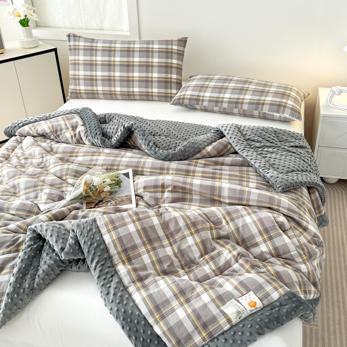 91家纺网 家纺一手货源 找家纺 鸣升家纺 2025新款全棉豆豆被被子被芯 莫妮卡灰