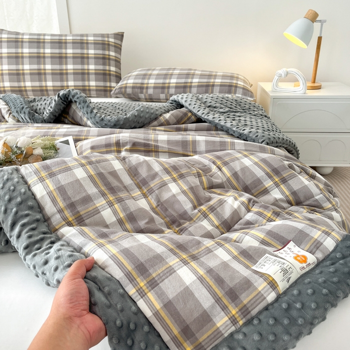 91家纺网 家纺一手货源 找家纺 鸣升家纺 2025新款全棉豆豆被被子被芯 莫妮卡灰