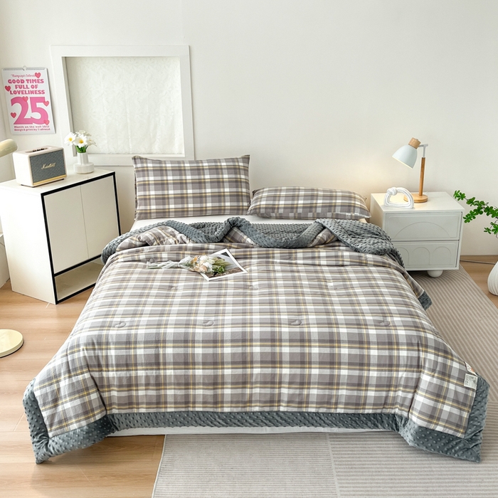 91家纺网 家纺一手货源 找家纺 鸣升家纺 2025新款全棉豆豆被被子被芯 莫妮卡灰