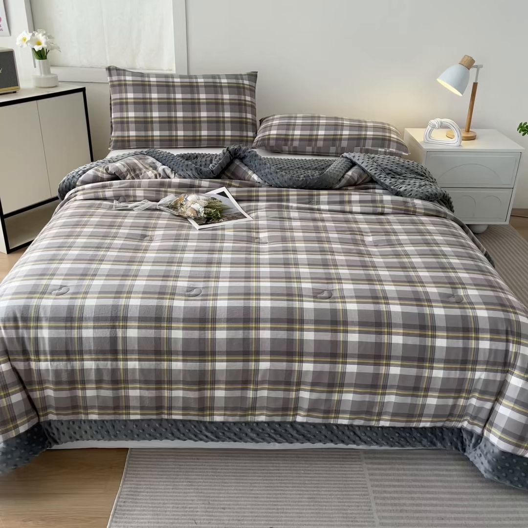 91家纺网 家纺一手货源 找家纺 鸣升家纺 2025新款全棉豆豆被被子被芯 莫妮卡灰