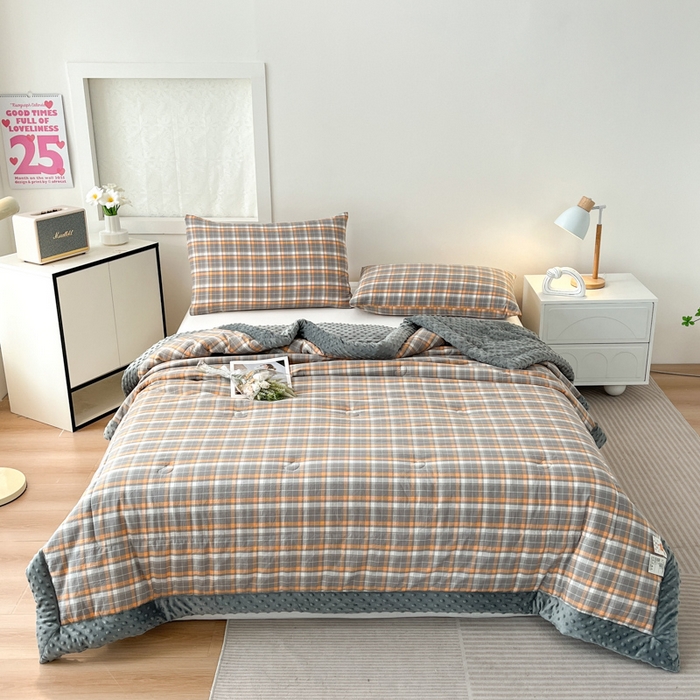 91家纺网 家纺一手货源 找家纺 鸣升家纺 2025新款全棉豆豆被被子被芯 南国灰