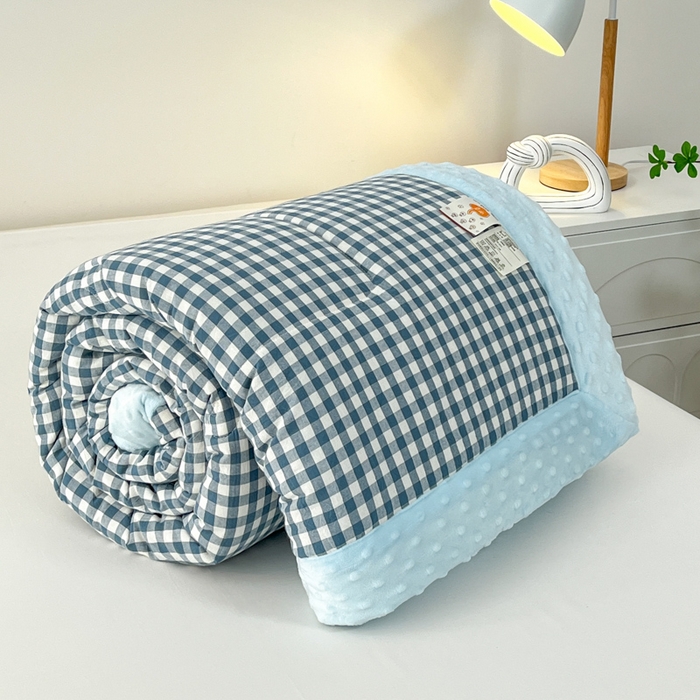 91家纺网 家纺一手货源 找家纺 鸣升家纺 2025新款全棉豆豆被被子被芯 浅蓝小格