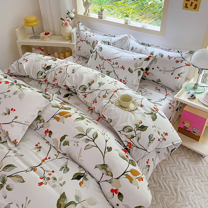 91家纺网 家纺一手货源 找家纺 梵巢家纺 芦荟棉三四件套，床单，被套，枕套化纤四件套 叶凡浮青