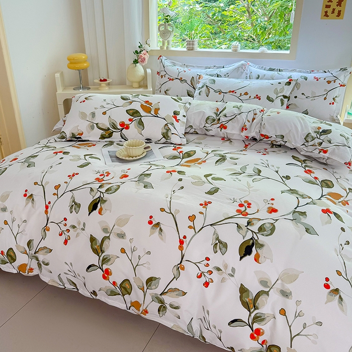 91家纺网 家纺一手货源 找家纺 梵巢家纺 芦荟棉三四件套，床单，被套，枕套化纤四件套 叶凡浮青