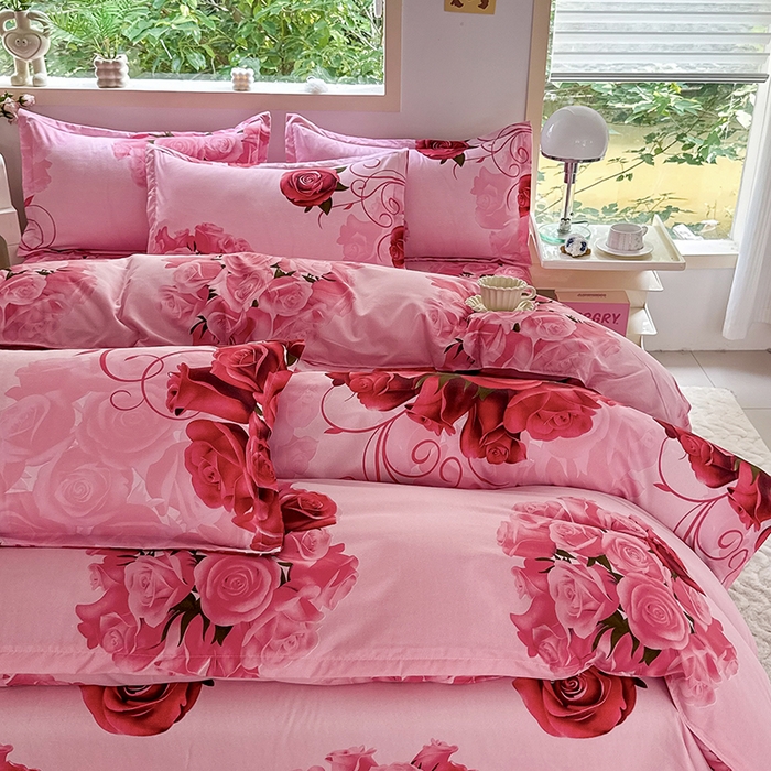 91家纺网 家纺一手货源 找家纺 梵巢家纺 芦荟棉三四件套，床单，被套，枕套化纤四件套 玫瑰之约 