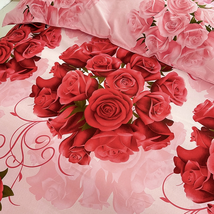 91家纺网 家纺一手货源 找家纺 梵巢家纺 芦荟棉三四件套，床单，被套，枕套化纤四件套 玫瑰之约 