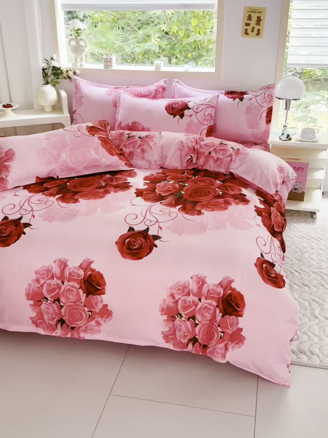 91家纺网 家纺一手货源 找家纺 梵巢家纺 芦荟棉三四件套，床单，被套，枕套化纤四件套 玫瑰之约 