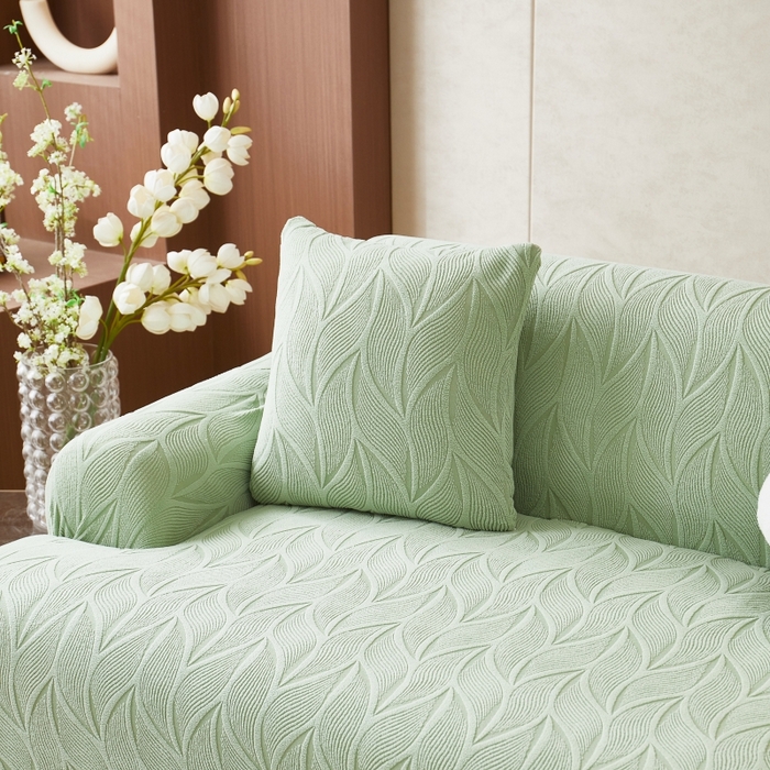 91家纺网 家纺一手货源 找家纺 丝绮鹿 2025新款雕花绒玉叶沙发套直排松紧款 玉叶-草绿