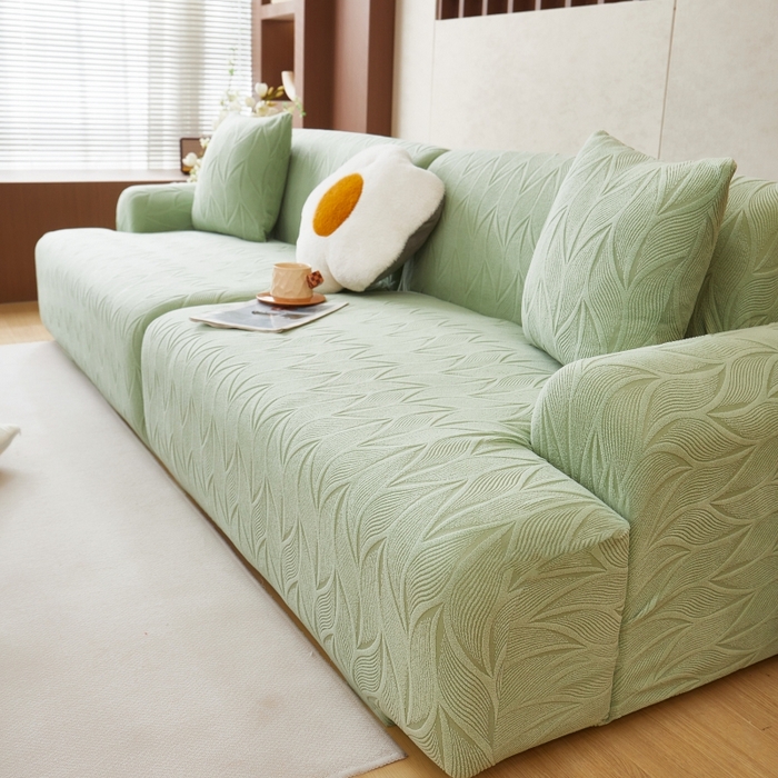 91家纺网 家纺一手货源 找家纺 丝绮鹿 2025新款雕花绒玉叶沙发套直排松紧款 玉叶-草绿