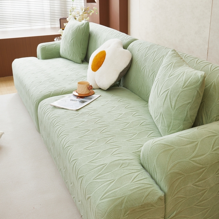 91家纺网 家纺一手货源 找家纺 丝绮鹿 2025新款雕花绒玉叶沙发套直排松紧款 玉叶-草绿