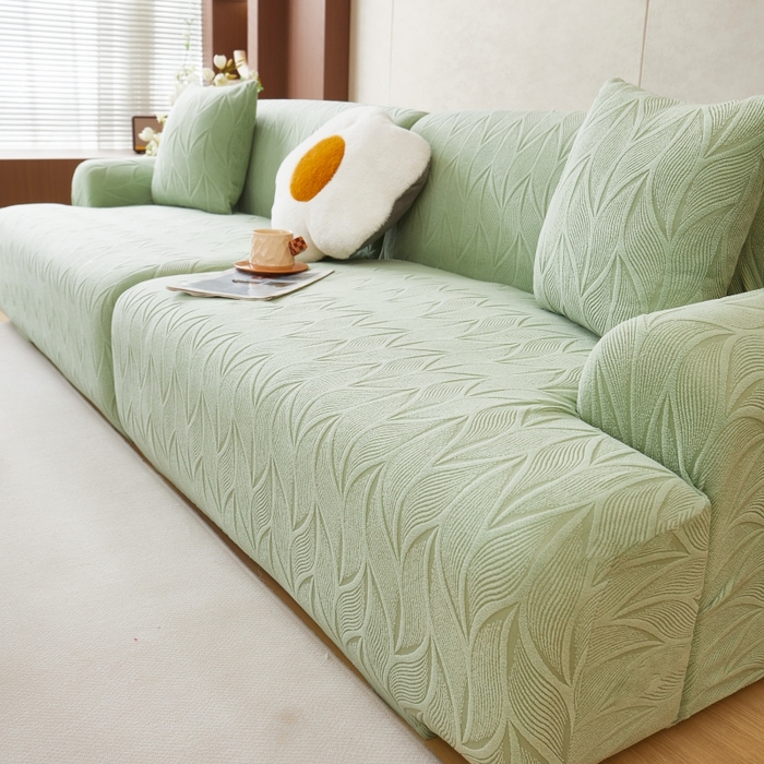 91家纺网 家纺一手货源 找家纺 丝绮鹿 2025新款雕花绒玉叶沙发套直排松紧款 玉叶-草绿