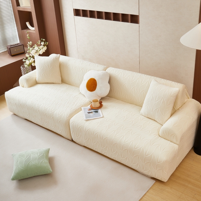 丝绮鹿 2025新款雕花绒玉叶沙发套直排松紧款 玉叶-米白