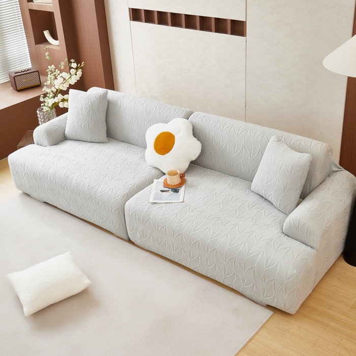 丝绮鹿 2025新款雕花绒玉叶沙发套直排松紧款 玉叶-浅灰