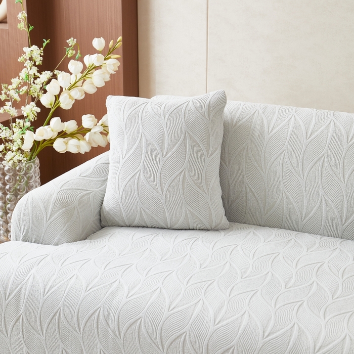 91家纺网 家纺一手货源 找家纺 丝绮鹿 2025新款雕花绒玉叶沙发套直排松紧款 玉叶-浅灰