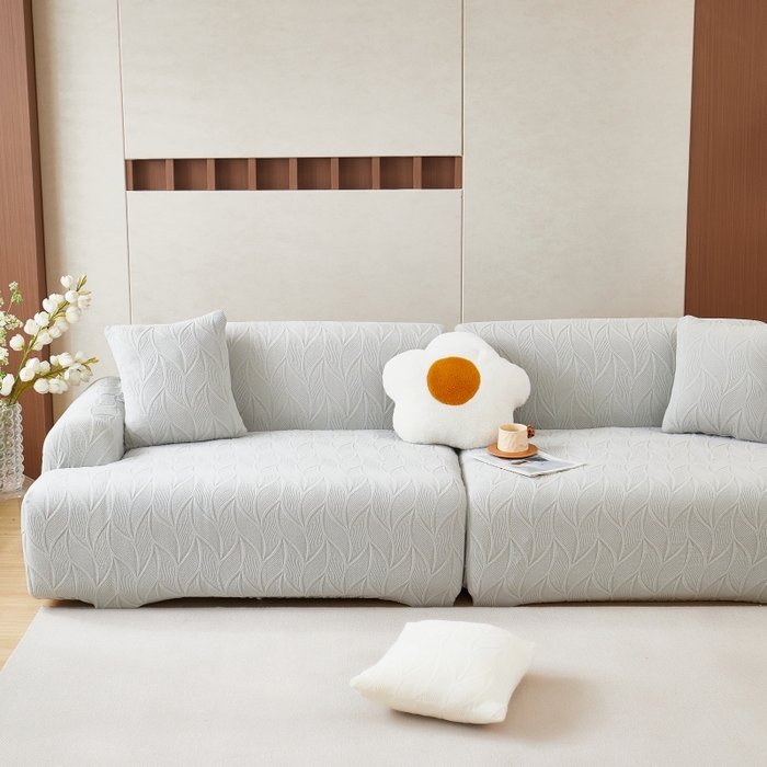 91家纺网 家纺一手货源 找家纺 丝绮鹿 2025新款雕花绒玉叶沙发套直排松紧款 玉叶-浅灰