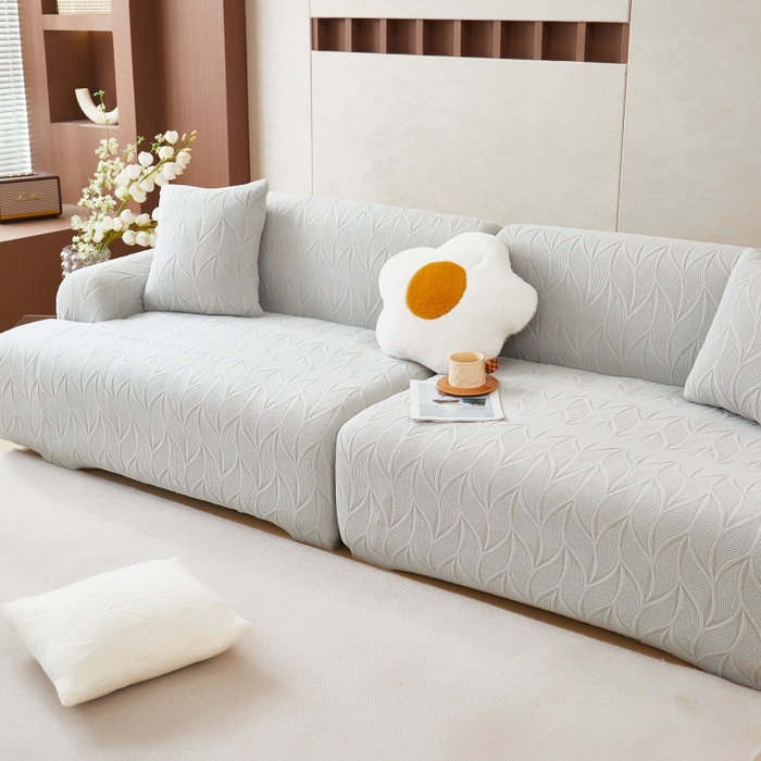 91家纺网 家纺一手货源 找家纺 丝绮鹿 2025新款雕花绒玉叶沙发套直排松紧款 玉叶-浅灰