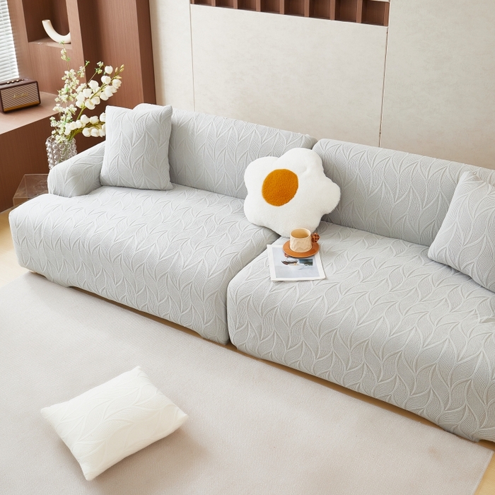 91家纺网 家纺一手货源 找家纺 丝绮鹿 2025新款雕花绒玉叶沙发套直排松紧款 玉叶-浅灰