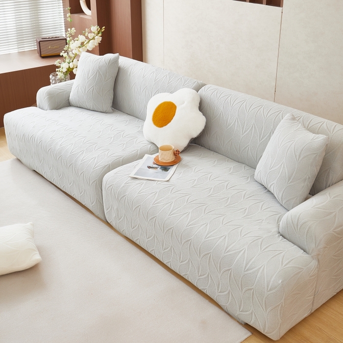 91家纺网 家纺一手货源 找家纺 丝绮鹿 2025新款雕花绒玉叶沙发套直排松紧款 玉叶-浅灰