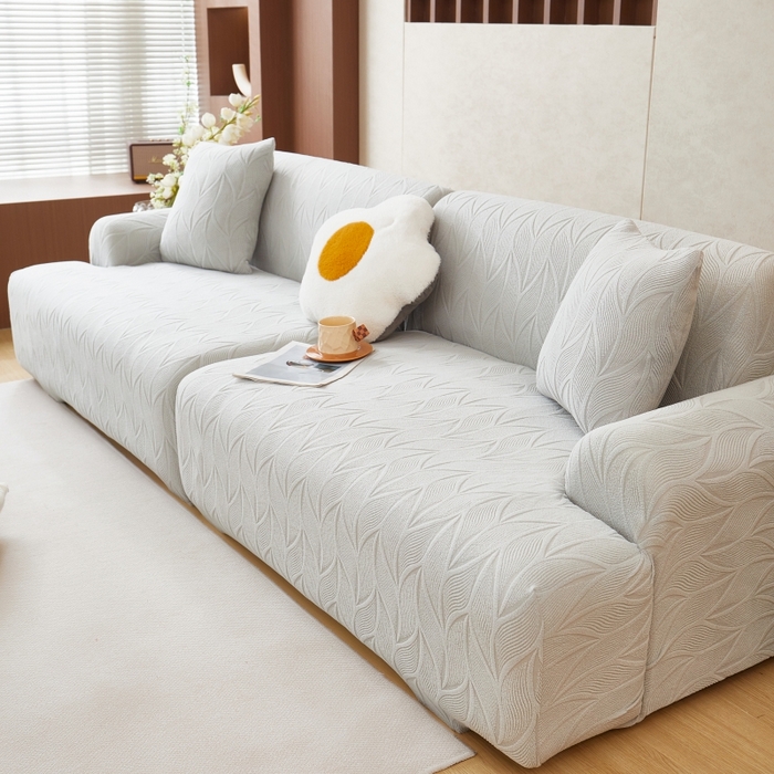 91家纺网 家纺一手货源 找家纺 丝绮鹿 2025新款雕花绒玉叶沙发套直排松紧款 玉叶-浅灰