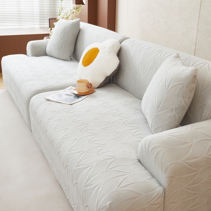 91家纺网 家纺一手货源 找家纺 丝绮鹿 2025新款雕花绒玉叶沙发套直排松紧款 玉叶-浅灰