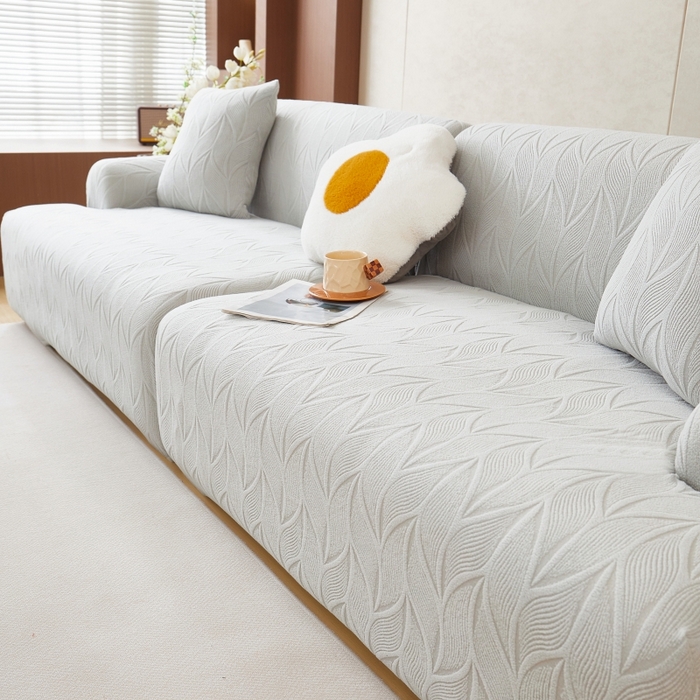 91家纺网 家纺一手货源 找家纺 丝绮鹿 2025新款雕花绒玉叶沙发套直排松紧款 玉叶-浅灰