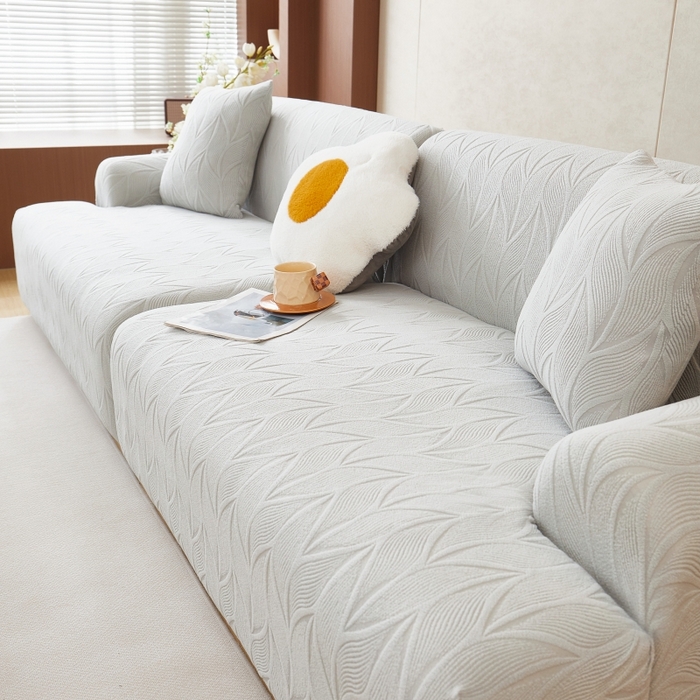 91家纺网 家纺一手货源 找家纺 丝绮鹿 2025新款雕花绒玉叶沙发套直排松紧款 玉叶-浅灰